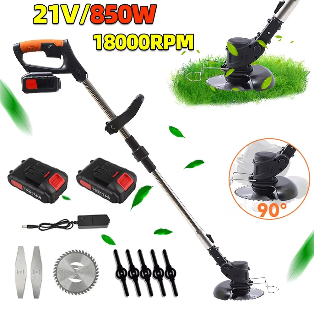 850W/650W Electric Cordless Grass Trimmer 18000PRM Handheld fuel Cup Adjustable Weeder Garden Tool With 2PCS 21V Battery