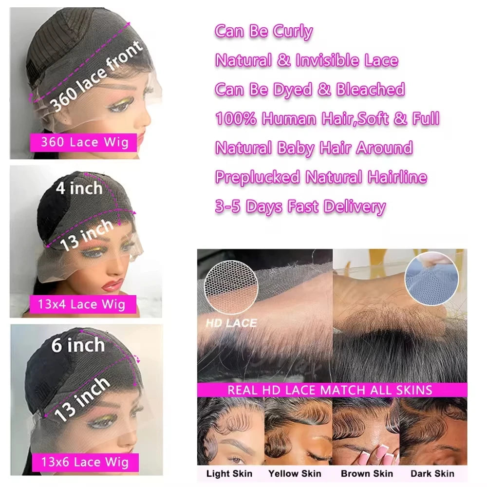 40 Inch Highlight Ombre Bone Straight Human Hair Wig Colored 13x6 HD Lace Frontal Wig 360 Full  Lace Front 100% Human Hair Wigs