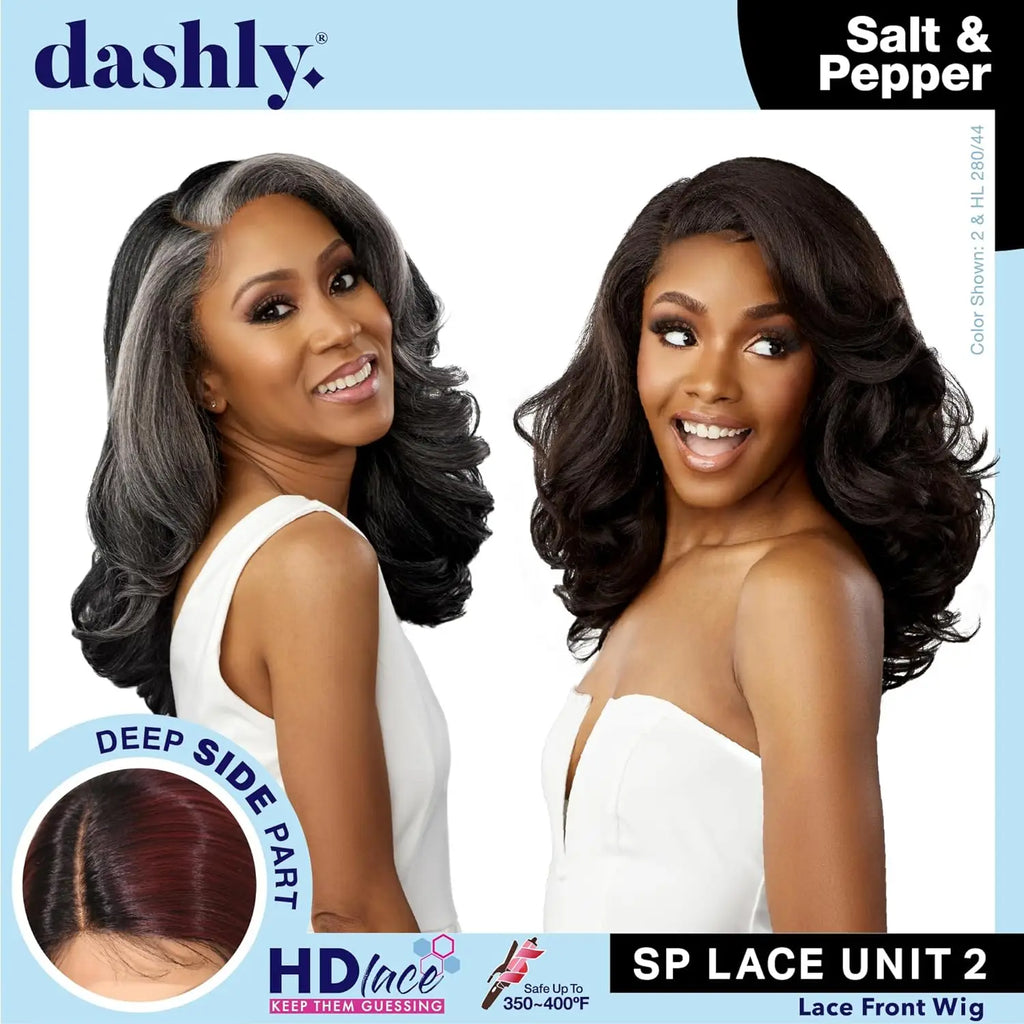 Sensationnel Dashly HD Lace Front Wig Salt N Pepper SP Unit 2 - Blow Out Style, Grey Wig, Natural Style, Heat Safe