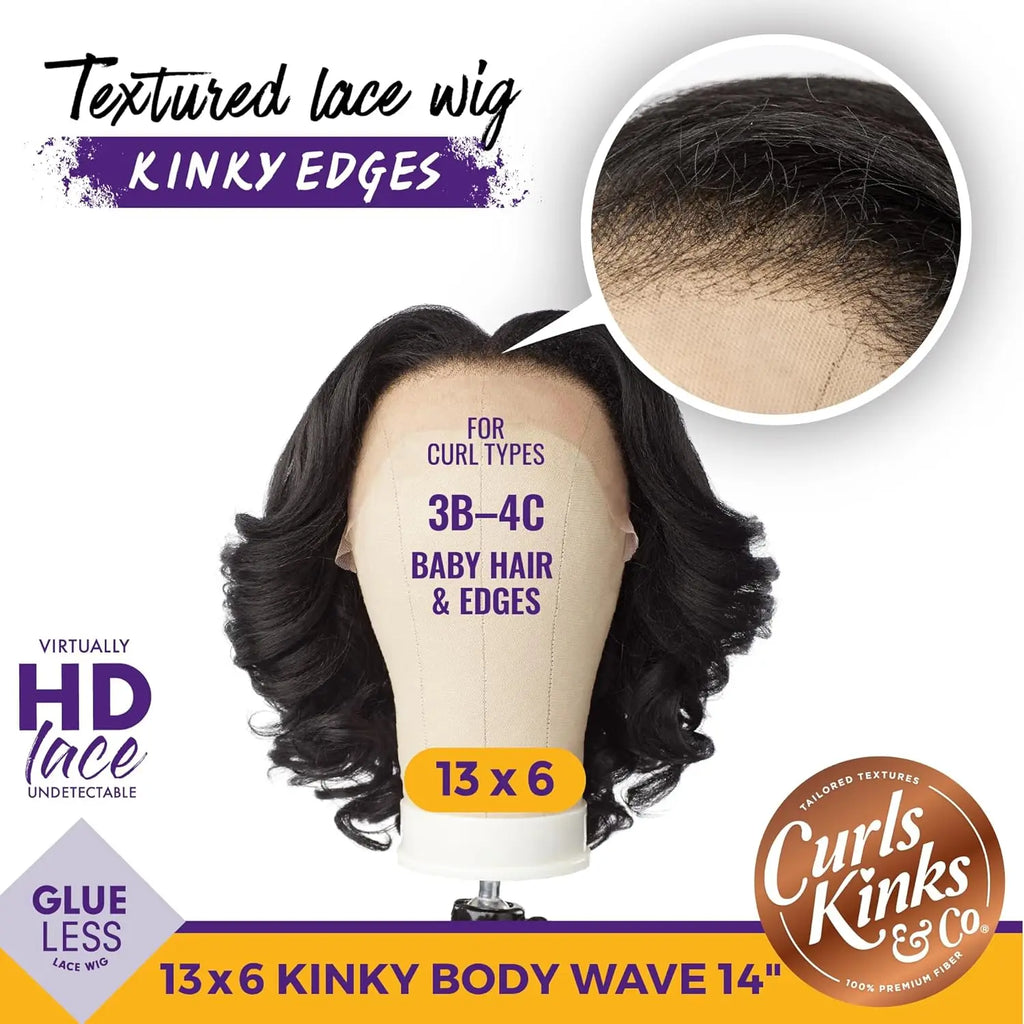 Sensationnel Curls Kinks N Co Glueless HD Lace Front Wig 13X6 Kinky Body Wave 14" – Kinky Edges, Kinky Texture, Pre-Plucked