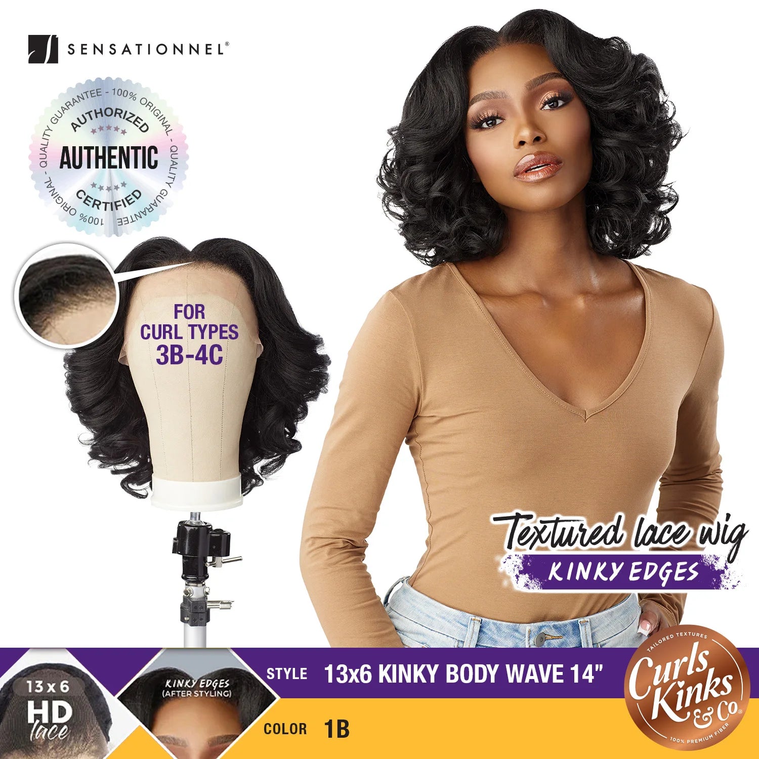 Sensationnel Curls Kinks N Co Glueless HD Lace Front Wig 13X6 Kinky Body Wave 14" – Kinky Edges, Kinky Texture, Pre-Plucked