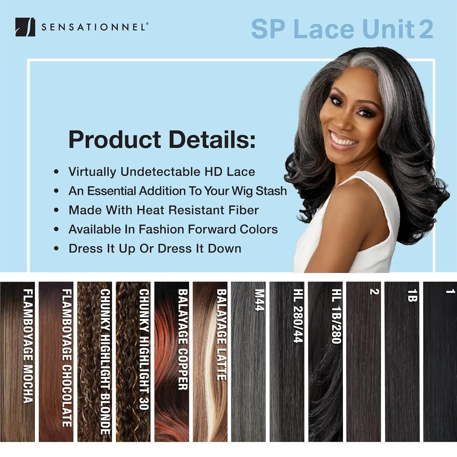 Sensationnel Dashly HD Lace Front Wig Salt N Pepper SP Unit 2 - Blow Out Style, Grey Wig, Natural Style, Heat Safe