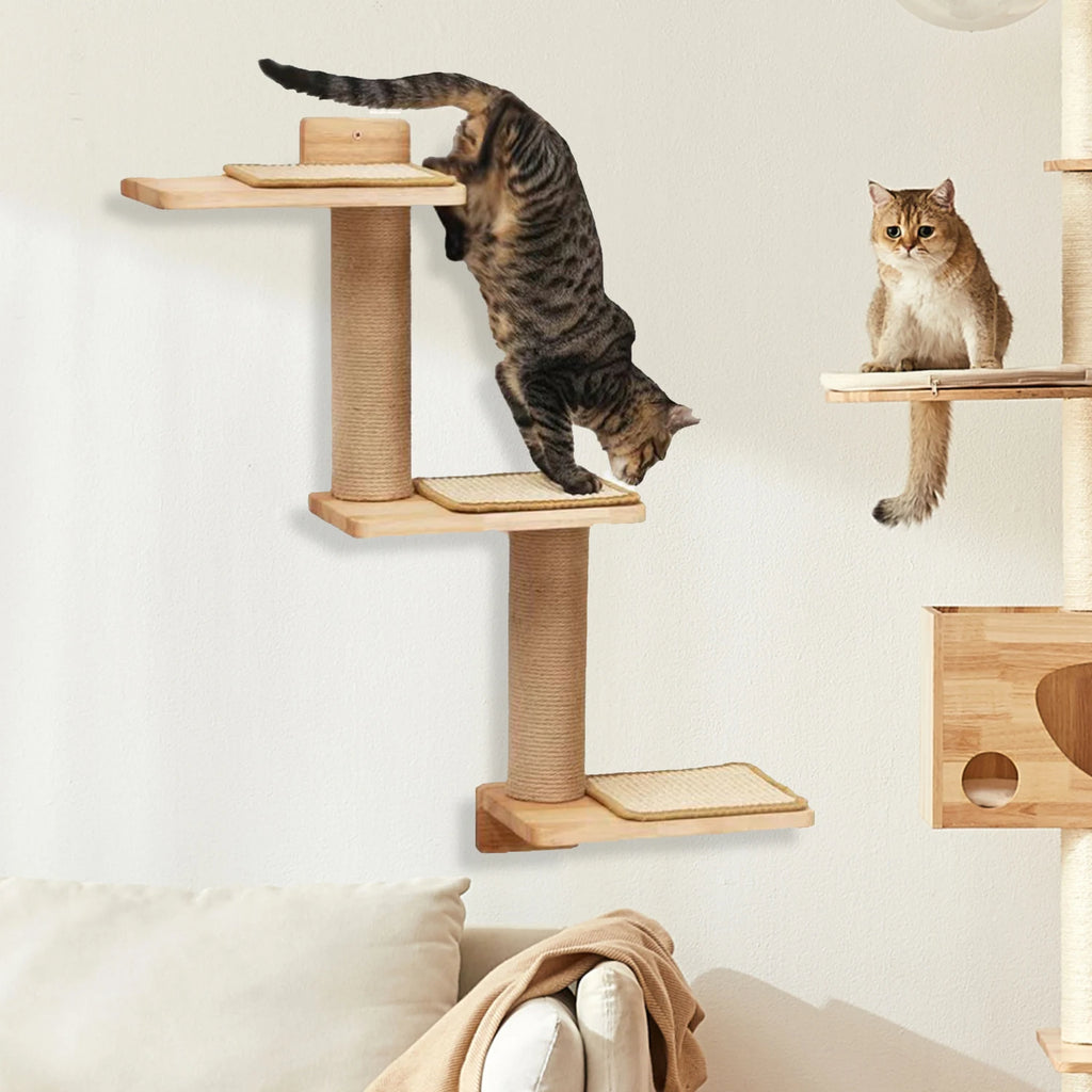 Cat Climbing Shelves Wall Mounted Furniture for Cats Jumping Platform Cat Scratching Post Ladder Wooden Steps Cat Wall Perch