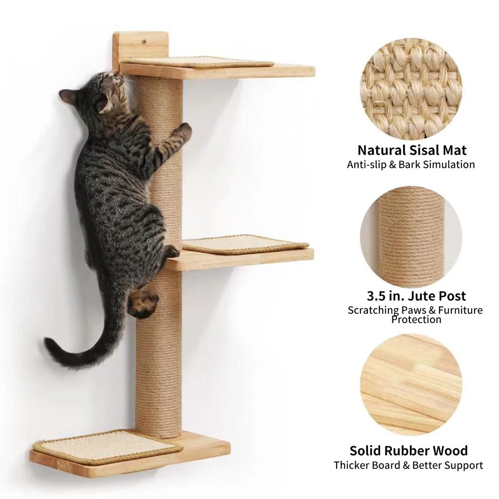 Cat Climbing Shelves Wall Mounted Furniture for Cats Jumping Platform Cat Scratching Post Ladder Wooden Steps Cat Wall Perch