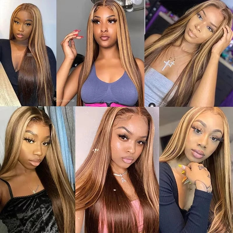 40 Inch Highlight Ombre Bone Straight Human Hair Wig Colored 13x6 HD Lace Frontal Wig 360 Full  Lace Front 100% Human Hair Wigs