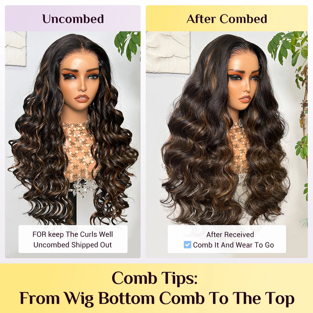 30Inch Ready to Wear and Go 6x6x1 HD Glueless Wig Body Wave Mixed Blend Hair 50% Human Hair Pre Plucked Pre Cut Lace 180%