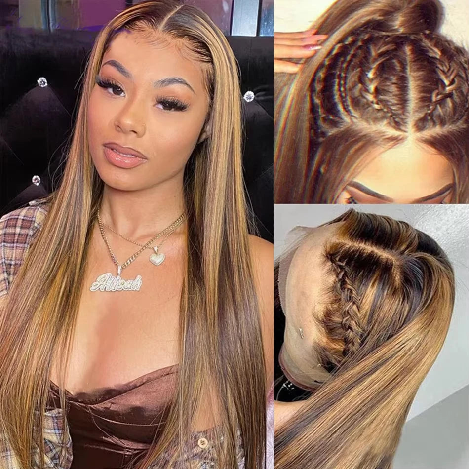 40 Inch Highlight Ombre Bone Straight Human Hair Wig Colored 13x6 HD Lace Frontal Wig 360 Full  Lace Front 100% Human Hair Wigs