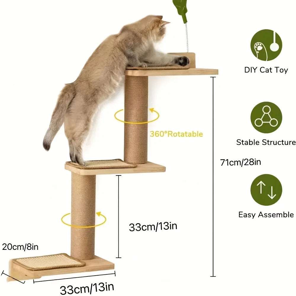 Cat Climbing Shelves Wall Mounted Furniture for Cats Jumping Platform Cat Scratching Post Ladder Wooden Steps Cat Wall Perch