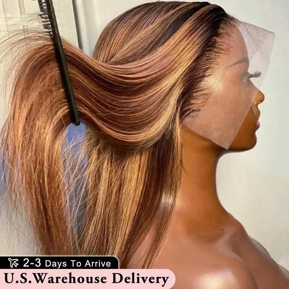 40 Inch Highlight Ombre Bone Straight Human Hair Wig Colored 13x6 HD Lace Frontal Wig 360 Full  Lace Front 100% Human Hair Wigs