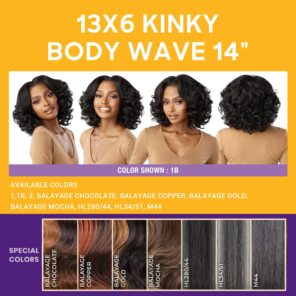 Sensationnel Curls Kinks N Co Glueless HD Lace Front Wig 13X6 Kinky Body Wave 14" – Kinky Edges, Kinky Texture, Pre-Plucked