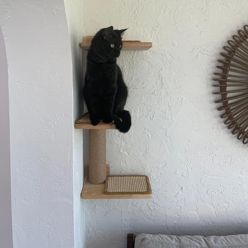 Cat Climbing Shelves Wall Mounted Furniture for Cats Jumping Platform Cat Scratching Post Ladder Wooden Steps Cat Wall Perch