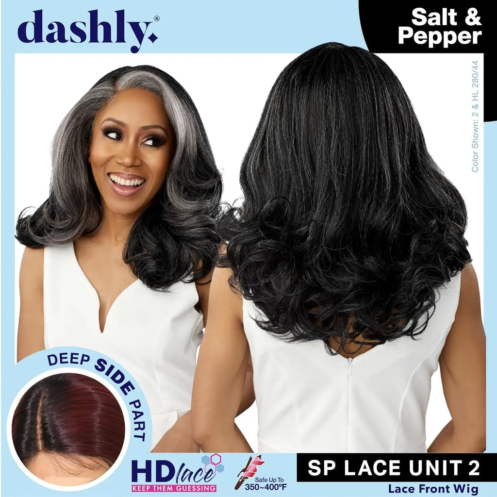 Sensationnel Dashly HD Lace Front Wig Salt N Pepper SP Unit 2 - Blow Out Style, Grey Wig, Natural Style, Heat Safe