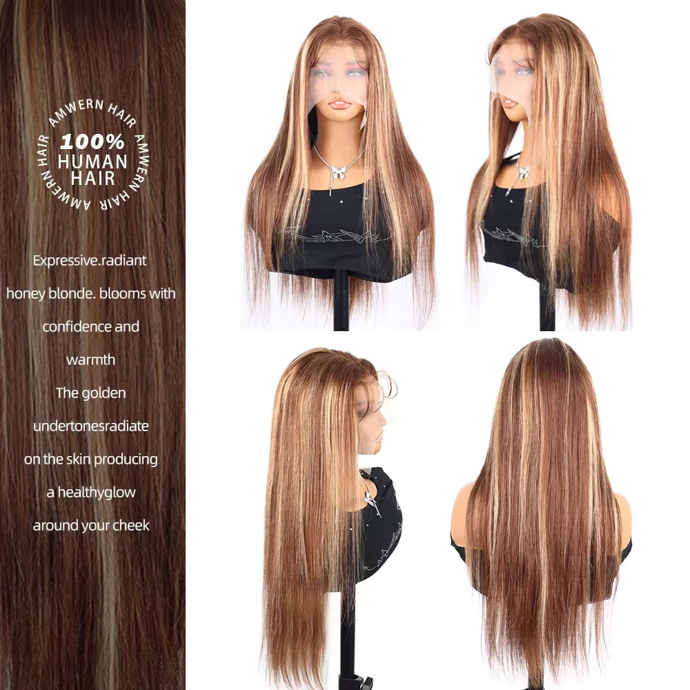 40 Inch Highlight Ombre Bone Straight Human Hair Wig Colored 13x6 HD Lace Frontal Wig 360 Full  Lace Front 100% Human Hair Wigs