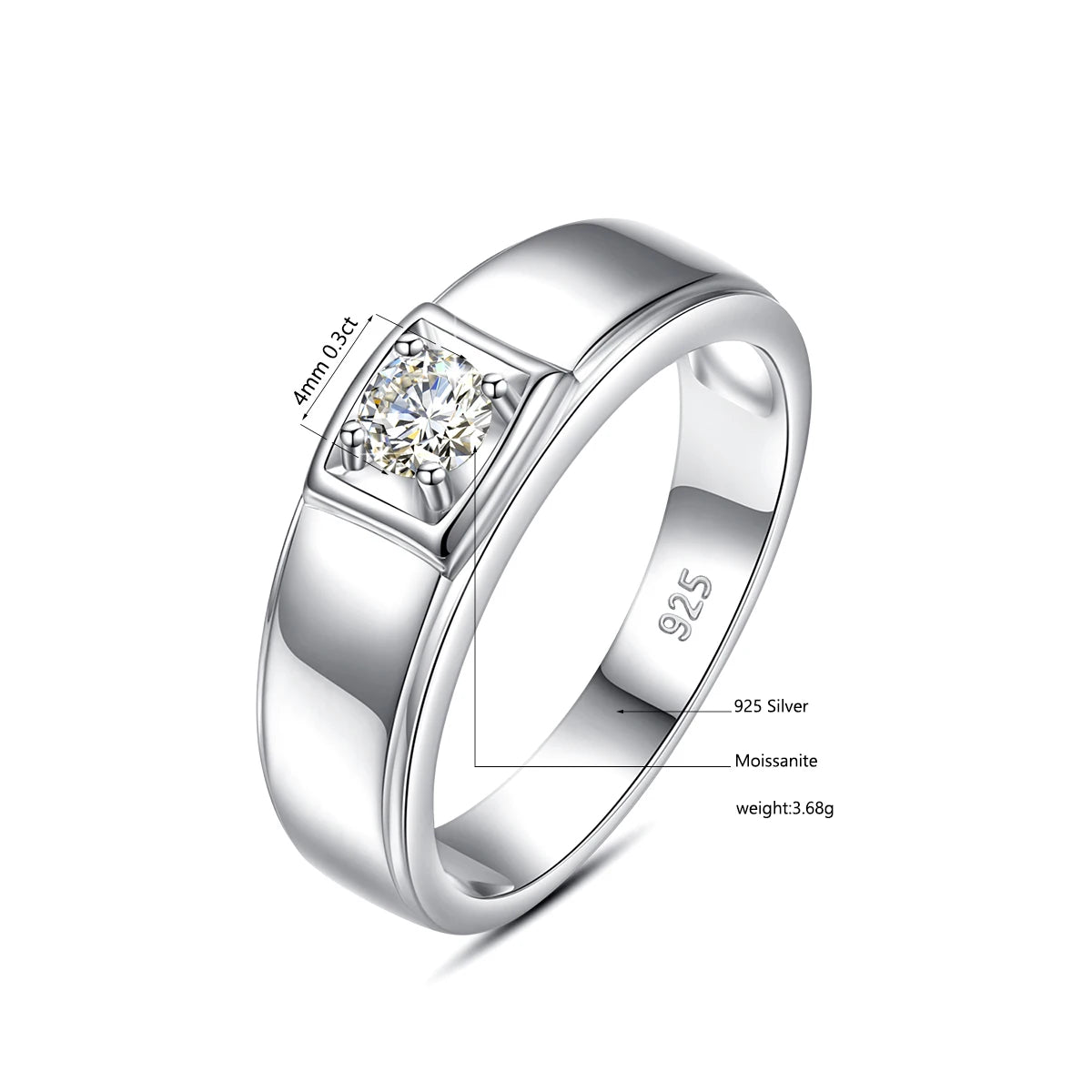 0.4ct 3mm DF Color Moissanite Rings For Men 100% 925 Sterling Silver Certified Wedding Engagement Jewelry Diamond Test Pass Gift