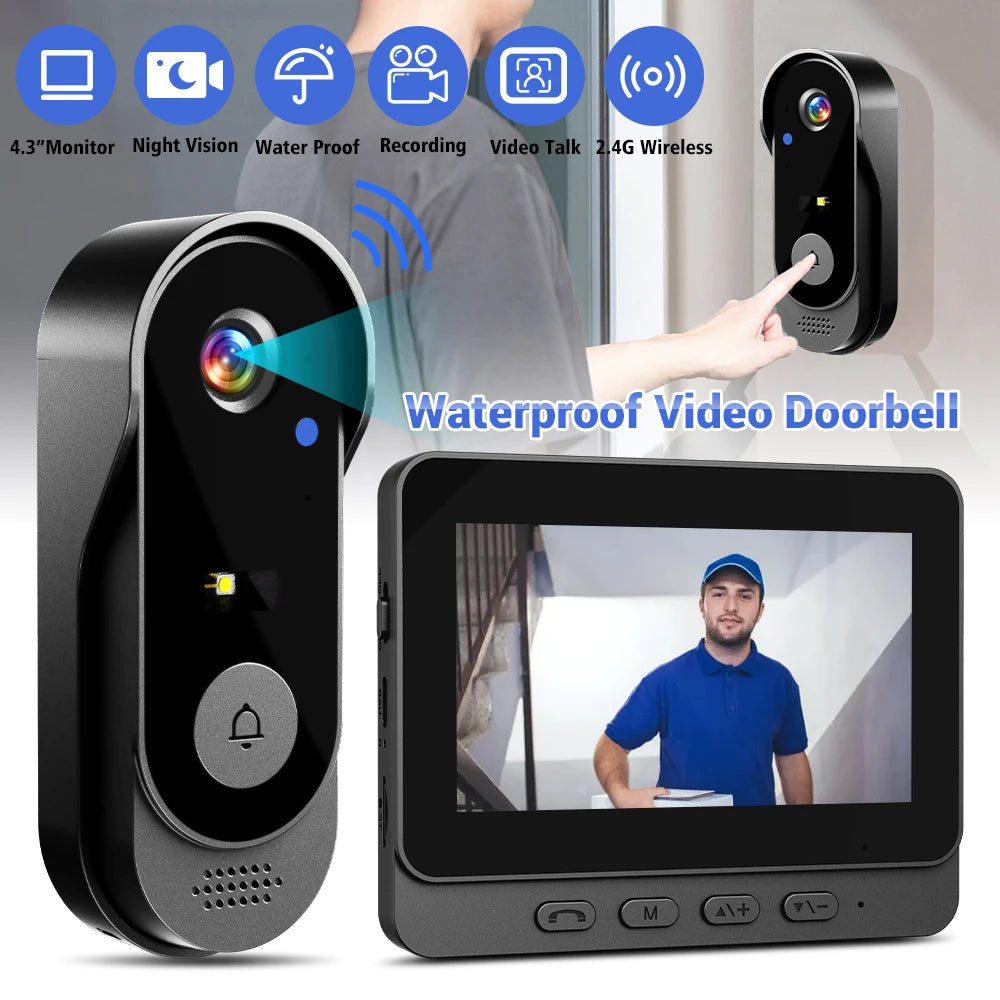4.3Inch 2.4G Wireless Video Doorbell Camera WiFi Smart Intercom Door Bell Smart Home Security Motion Detect Night Vision