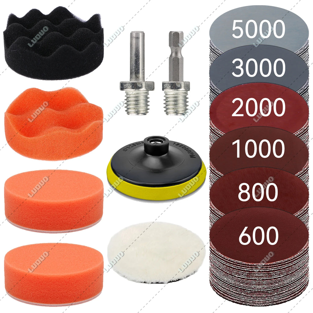 Car Detailing Headlight Restoration Sponge For Auto Polishing Waxing Washing Cleaning Wool Pad Backing Plate Sandpaper Kit