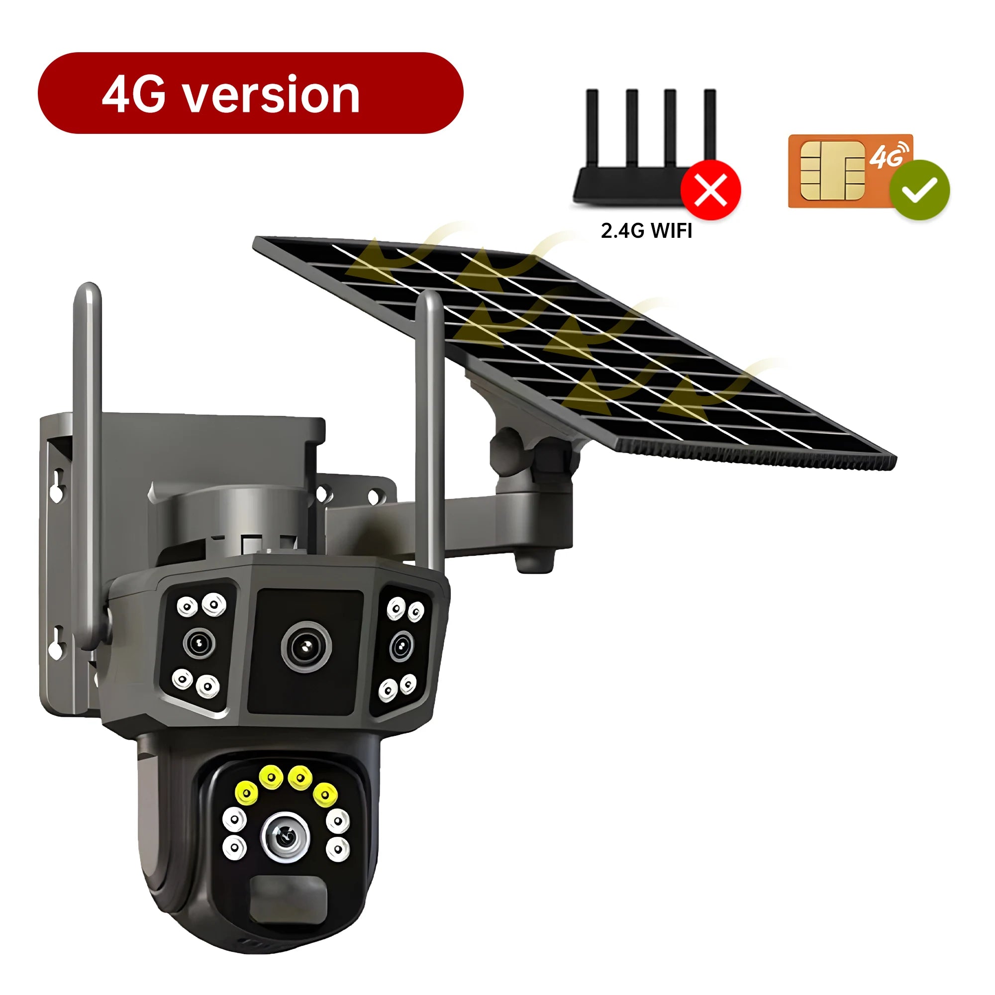 4K 8MP Solar Camera 4G SIM /WIFI Security Outdoor Dual Lens 3 Screens Recording Humanoid Tracking Color Night Vision PTZ Cam