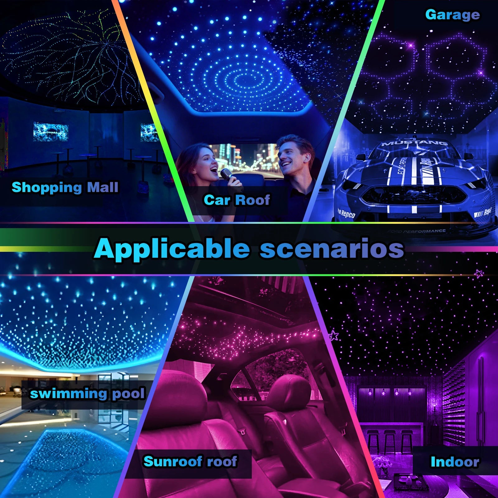 Car Roof Star Light Starry Sky Light RGBW APP Music Remote Control Starry Sky Ceiling Fiber Optic Interior Atmosphere Decorative