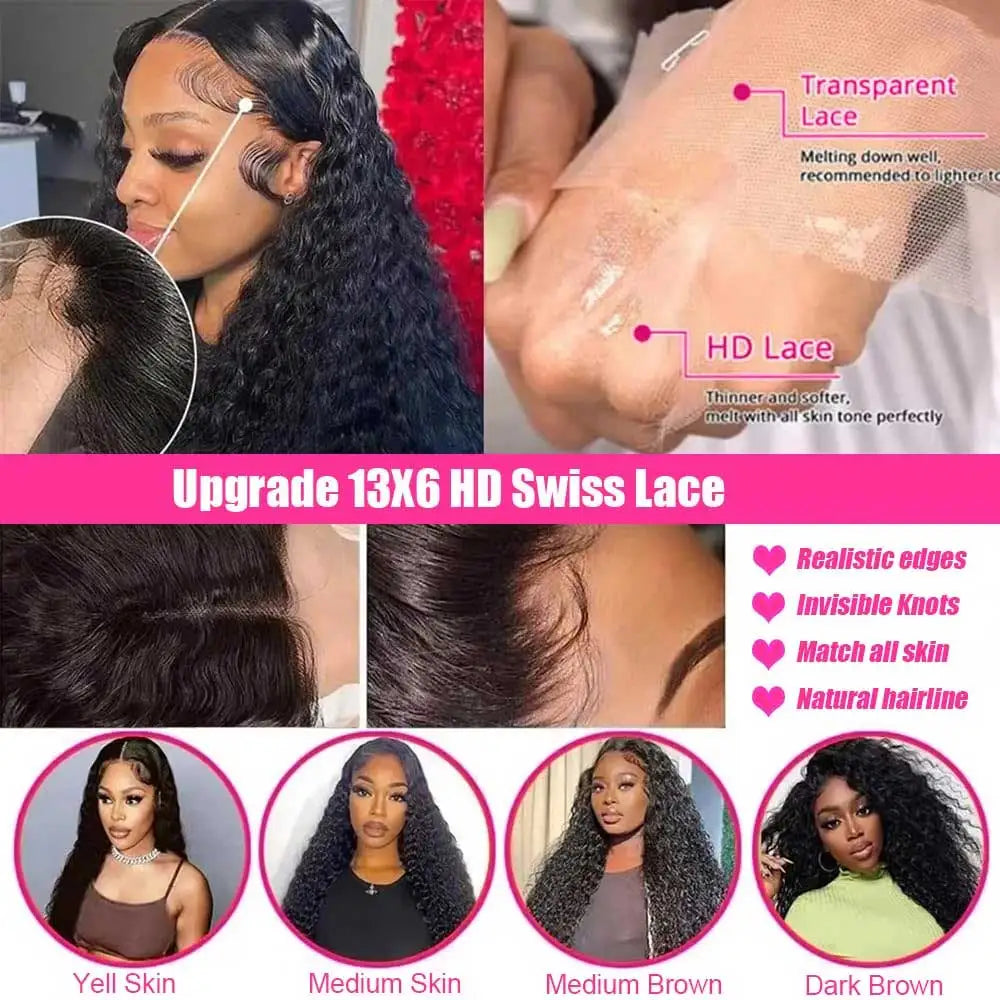40 42 Inch Deep Wave Frontal Wig 13x6 HD Transparent Curly Human Hair Lace Front Wigs 5X5 Gluless Deep Curly Lace Closure Wig