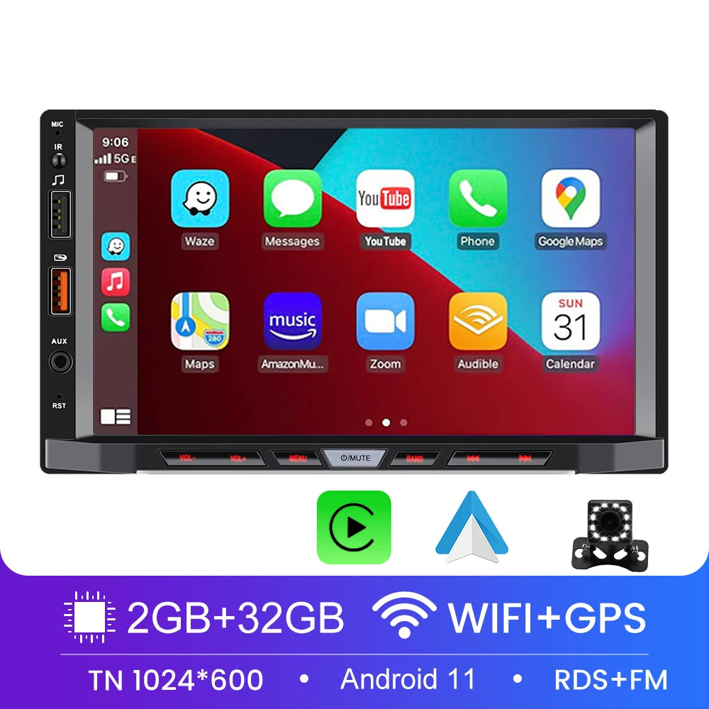 Car Radio 2 Din Android 11 Carplay Android Auto Car Stereo Multimedia Player Universal 7 Inch GPS Bluetooth RDS For VW Nissan