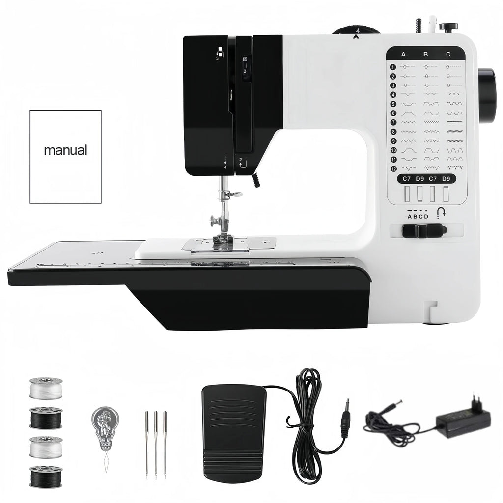 12 Stitches Mini Sewing Machine Electric Double Thread Sewing Machine with Extension Table EU Automatic winding design