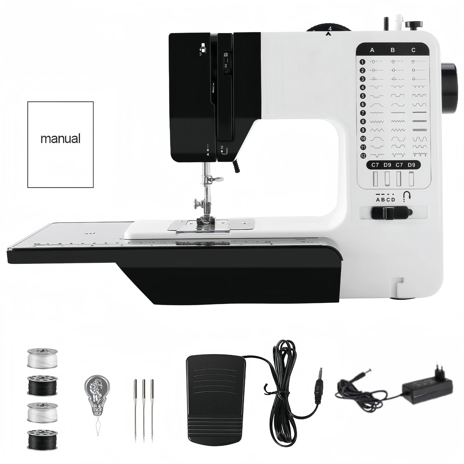 12 Stitches Mini Sewing Machine Electric Double Thread Sewing Machine with Extension Table EU Automatic winding design
