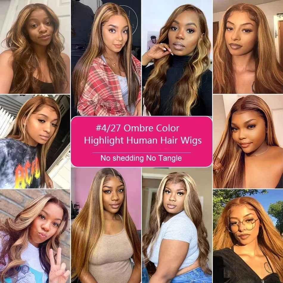 13x6 Hd highlight wig 100% human hair Colored Lace Front Human Hair Wigs For Women Honey Blonde Straight Hd Lace Frontal Wigs