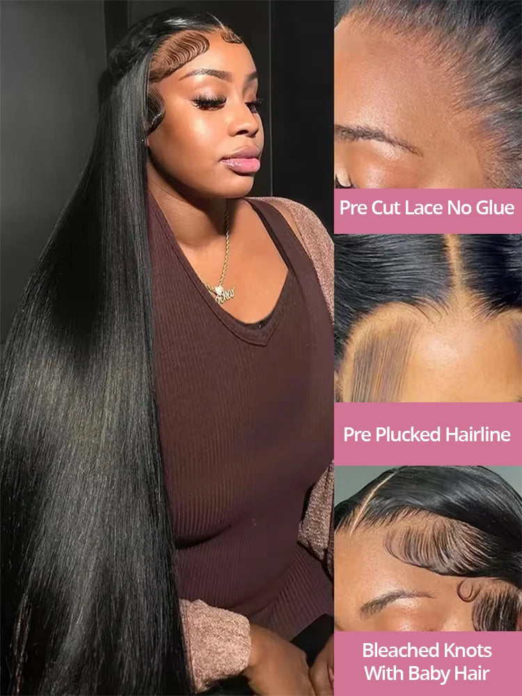 30 40 Inch Bone Straight 7x5 13x4 Glueless Wig Human Hair Ready To Wear 13x6 HD Lace Frontal Wig For Women Pre Cut No Glue 250%