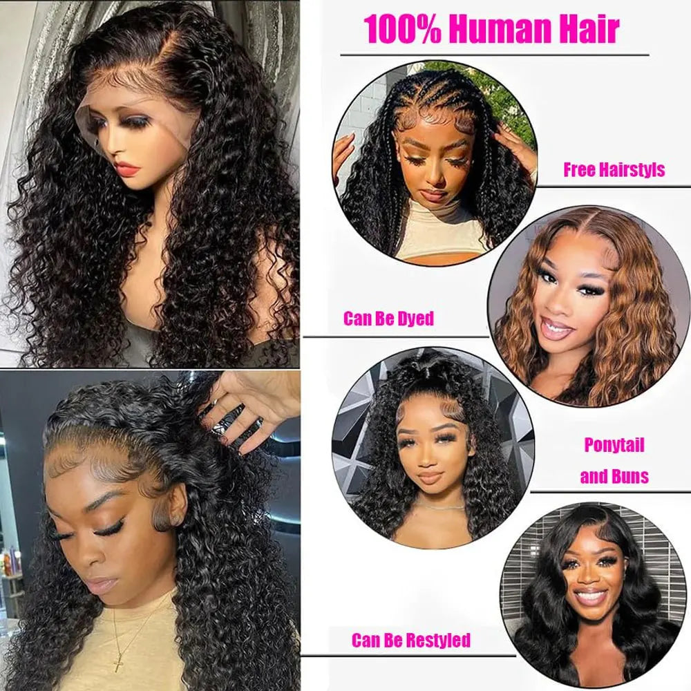 40 42 Inch Deep Wave Frontal Wig 13x6 HD Transparent Curly Human Hair Lace Front Wigs 5X5 Gluless Deep Curly Lace Closure Wig