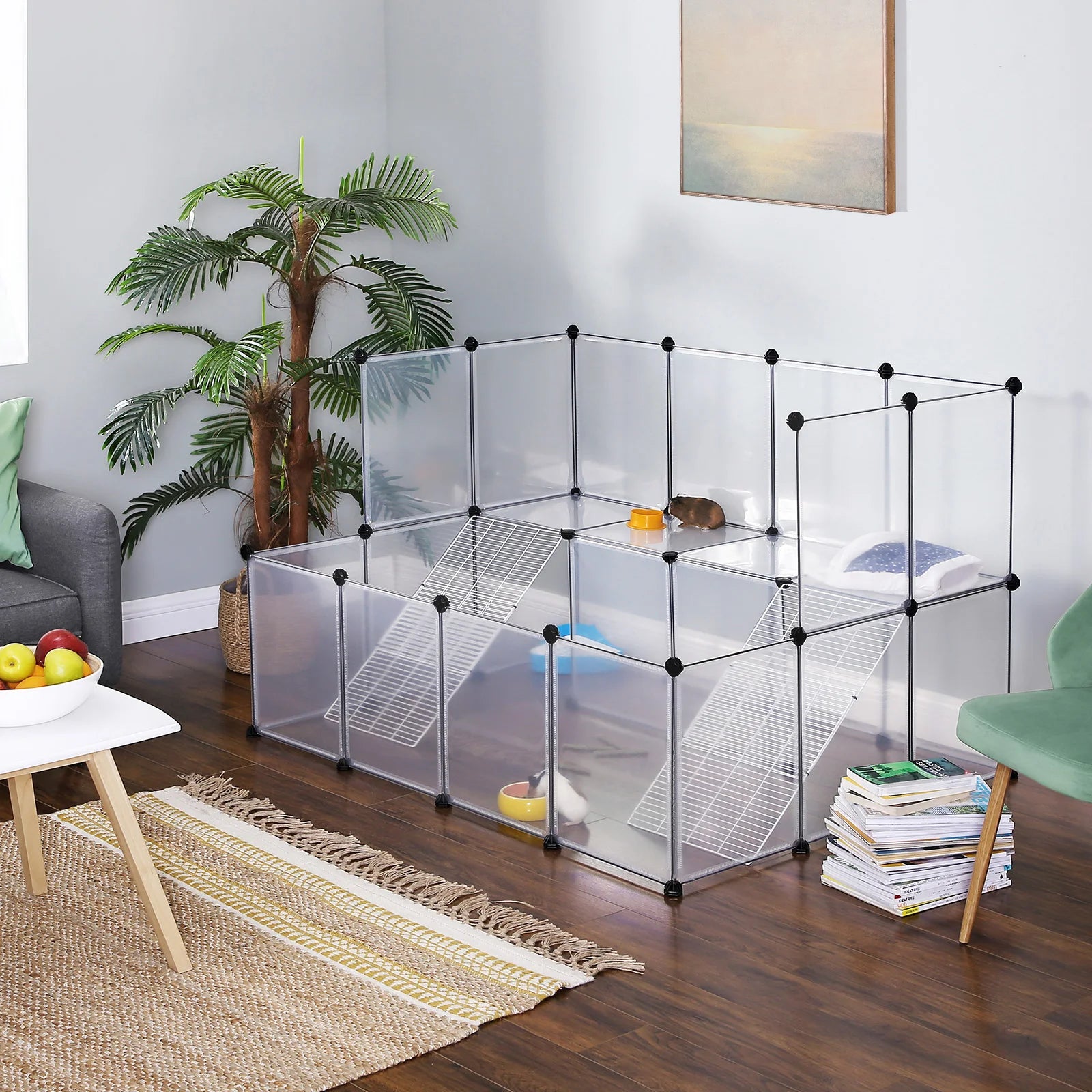 Enclos modulable - 143 x 108 x 92 cm - Parc pour petits animaux - Cochon d'Inde - Lapins - Hamsters - Rongeur - Blanc