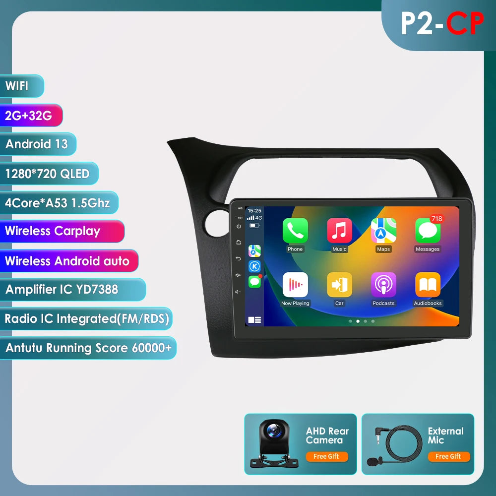 CarPlay Car Radio Multimedia Player for Honda Civic Hatchback 2005 2006 2007 2008 2009 2010 2011 Android Auto GPS 2din Autoradio