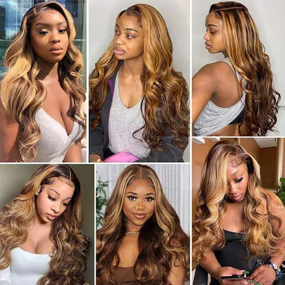13x4 13x6 Full Frontal Lace 200 Density P4/27  Prepluck Colored Body Wave Frontal Wig HD Transparent Lace Human Hair Wigs