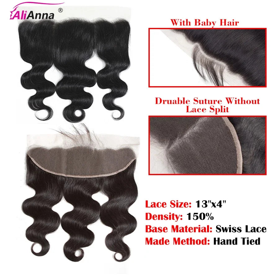 Body Wave Frontal Only ALIANNA 13X4 Lace Frontal 6X6 Lace Closure Human Hair Transparent Lace Frontal Remy Brazilian Hair
