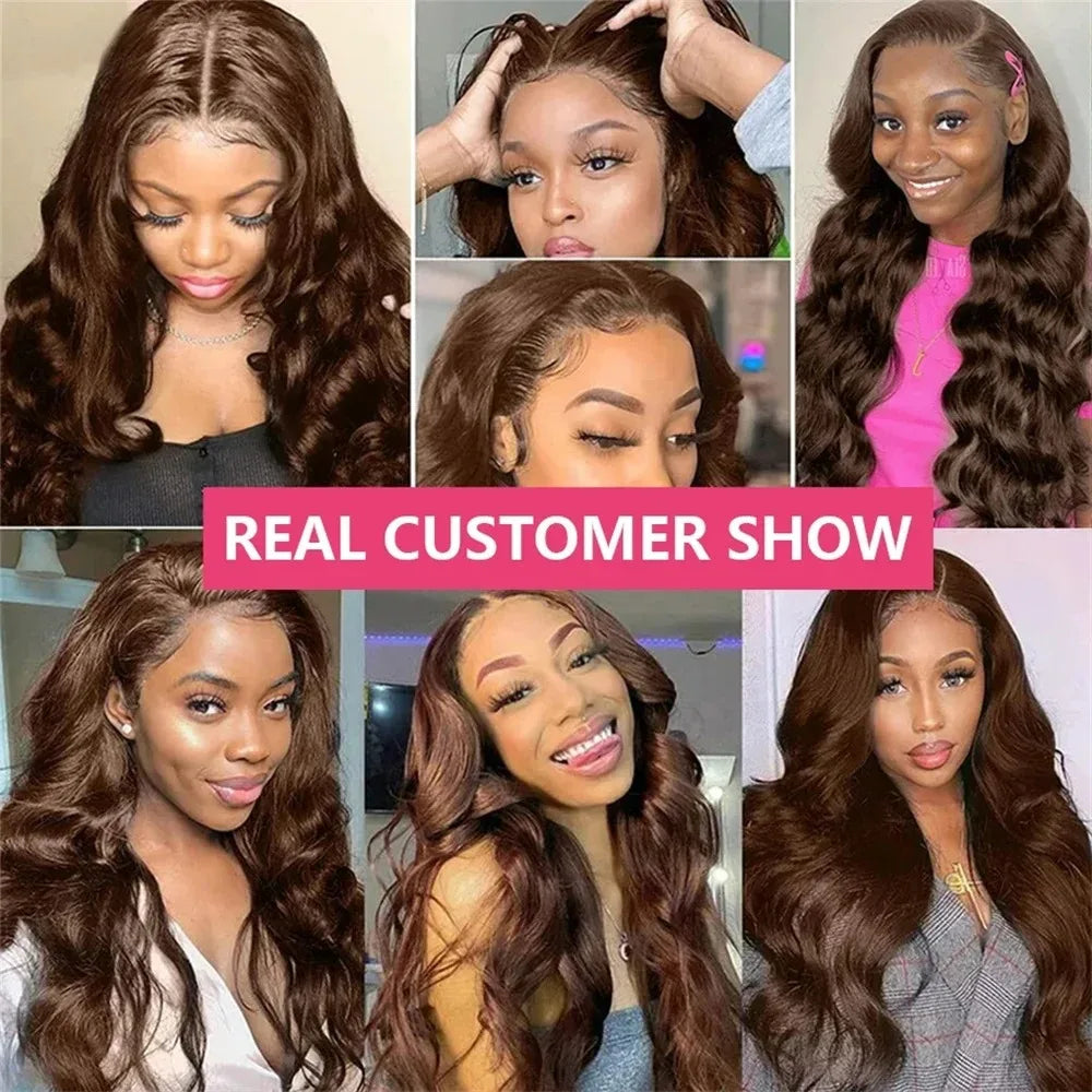 13x6 Chocolate Brown Lace Front Wig 40 Inch HD Transparent  Lace Frontal Wig  100% Colored Preplucked Body Wave Human Hair Wigs