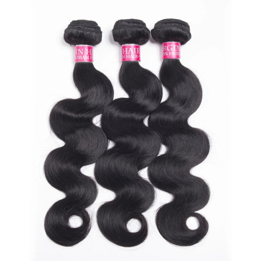 Body Wave Bundles Human Hair 3PCS Brazilian Remy Hair Extensions Natural Black Brazilian Virgin Hair Weave Bundles 14-30 Inches