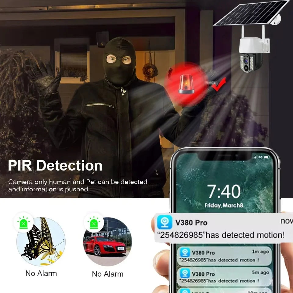 V380 pro 8MP 4K Solar Powered Outdoor Security Camera with 4G SIM Slot Wireless PIR Human Detection Waterproof CCTV Surveil