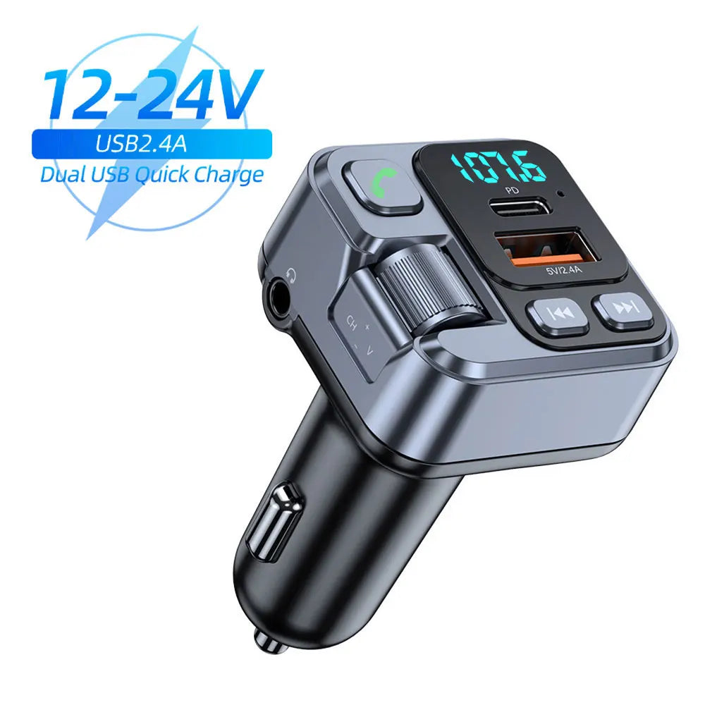 Bluetooth 5.1 Car FM Transmitter Car MP3 Stereo Music Player Handsfree 3.5mm Aux Wireless Car Kit 20W PD USB-C Fast Charger