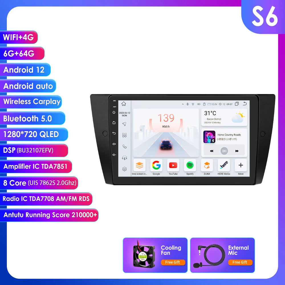 9" Hizpo 2Din Android13 Car Radio for BMW E90 E91 E92 E93 2006 - 2012 GPS Navigation RDS DSP SWC 4G BT CarPlay Autoradio