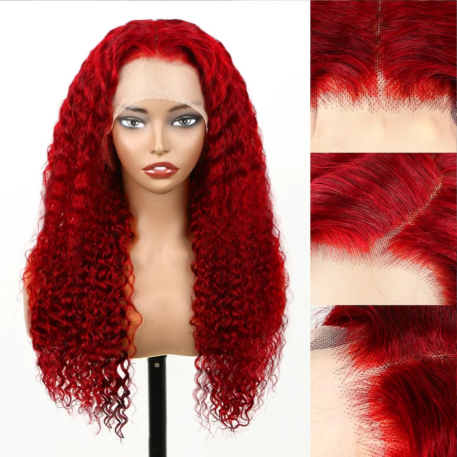 210% Density Red Lace Front Wigs Human Hair Red Deep Wave Lace Front Wigs Human Hair 13x6 Red Transparent Lace Wigs For Women