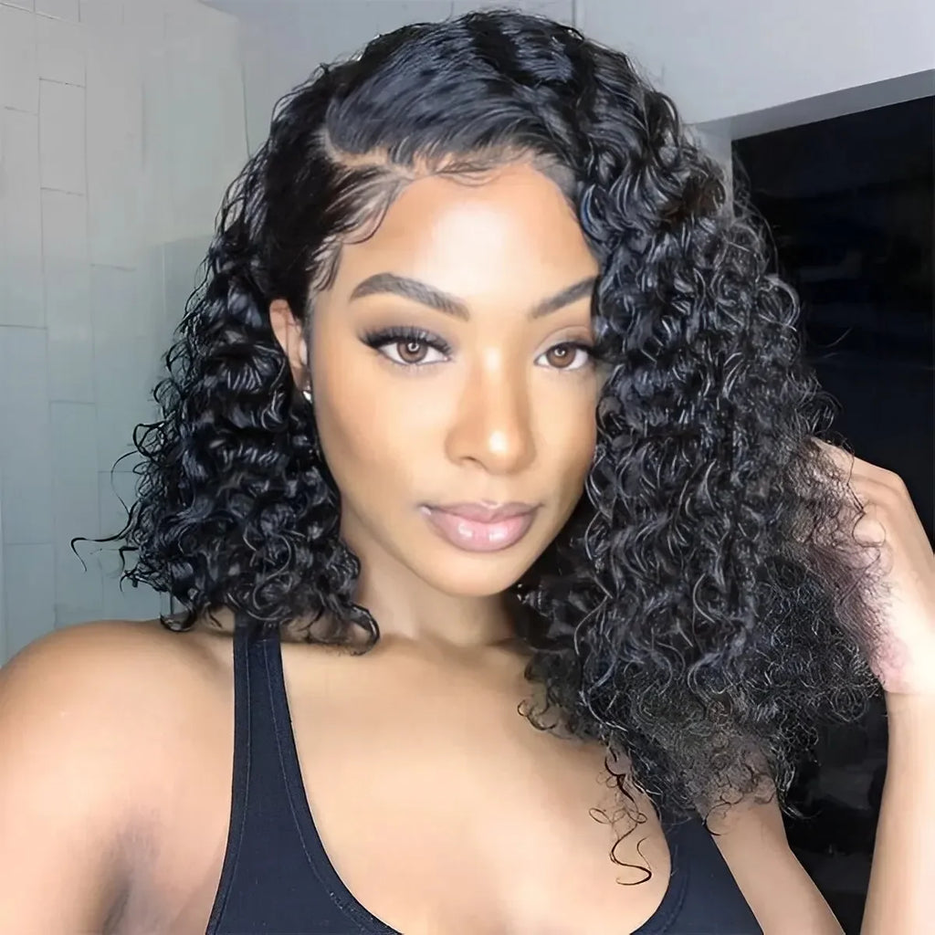 Peruvian Short Kinky Curly Virgin Hair Bundles With Closure 100% Unprocessed Hair Weft Extension Humain Hair Natural Black