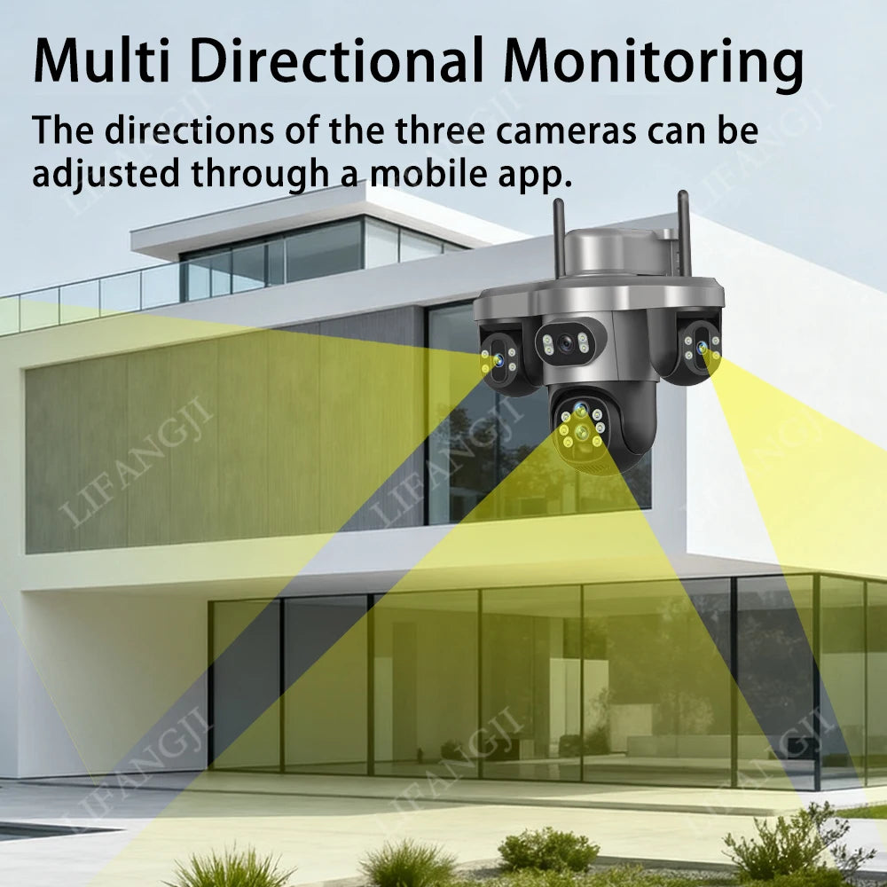 20MP 4G Sim Solar Camera WiFi 10X Optical Zoom 3-PTZ 4-Lens 3-Screens Outdoor Wireless Security Cameras Auto Tracking CCTV V380