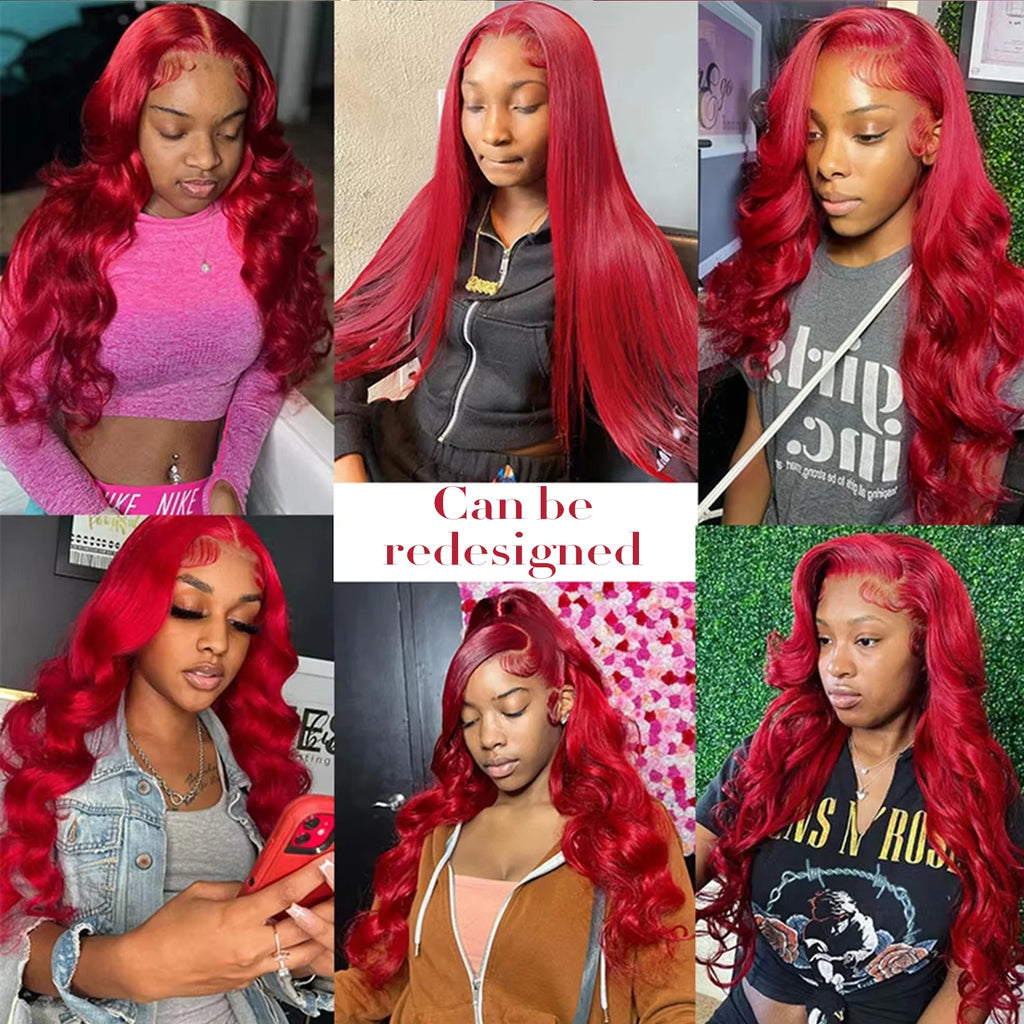 210% Density Red Lace Front Wigs Human Hair Red Deep Wave Lace Front Wigs Human Hair 13x6 Red Transparent Lace Wigs For Women