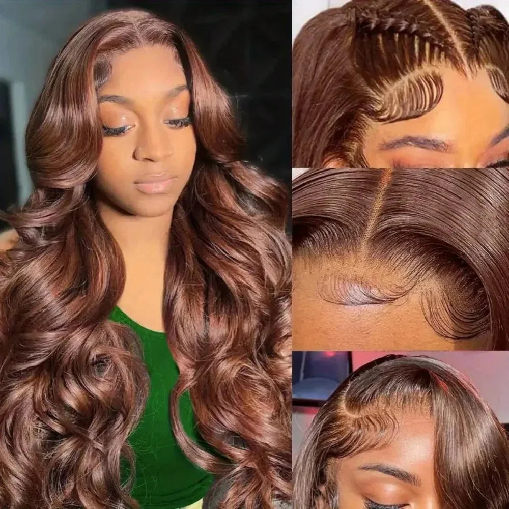 13x6 Chocolate Brown Lace Front Wig 40 Inch HD Transparent  Lace Frontal Wig  100% Colored Preplucked Body Wave Human Hair Wigs