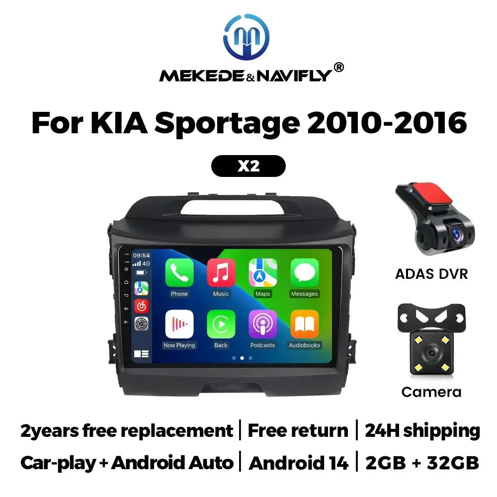 Android 14 Car Radio Stereo for KIA Sportage 2010 2011 2012 2013 2014 2015 2016 Carplay Auto Mutlimedia Player GPS Navigation FM
