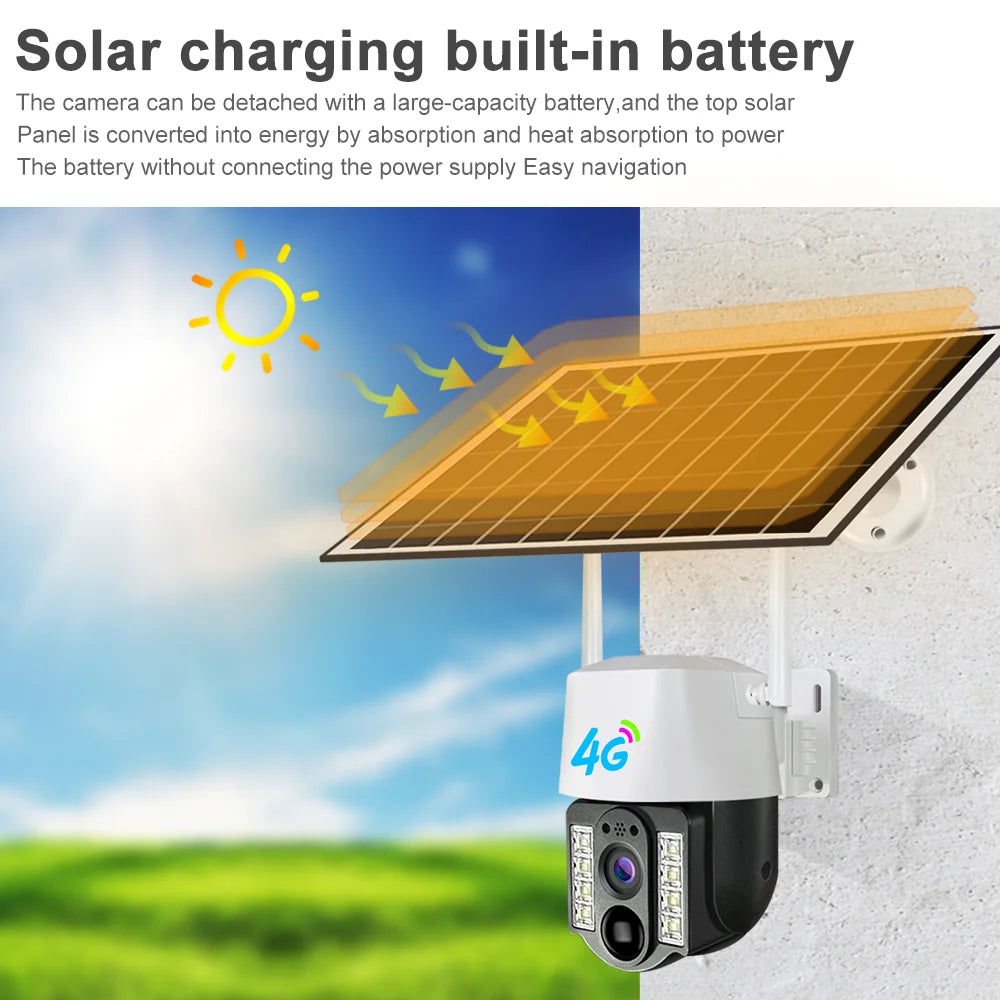 V380 pro 8MP 4K Solar Powered Outdoor Security Camera with 4G SIM Slot Wireless PIR Human Detection Waterproof CCTV Surveil