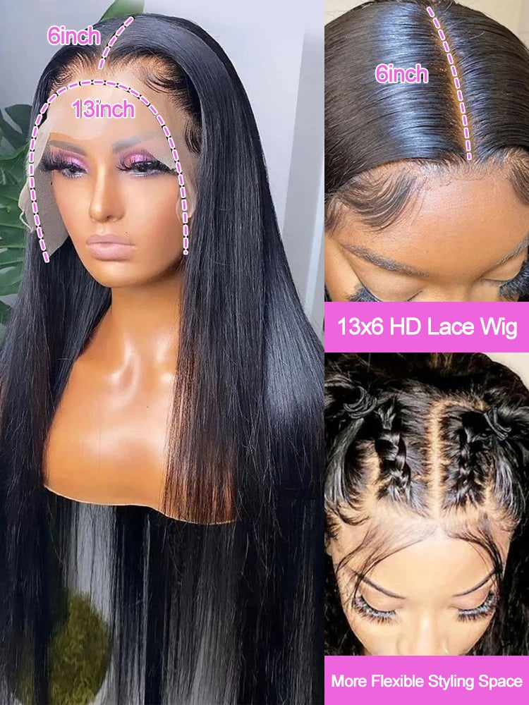 40 46 inch Bone Straight 13x4 13x6 Transparent HD Lace Front Wigs Brazilian Human Hair 300% Density 360 Full Lace Wigs For Women