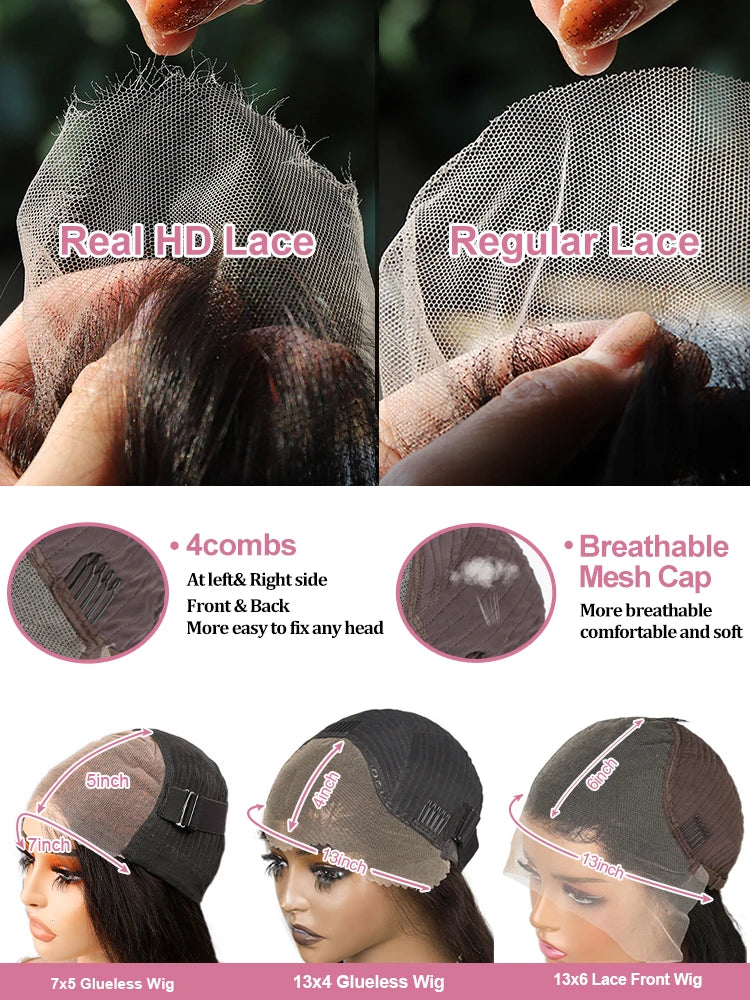 30 40 Inch Bone Straight 7x5 13x4 Glueless Wig Human Hair Ready To Wear 13x6 HD Lace Frontal Wig For Women Pre Cut No Glue 250%