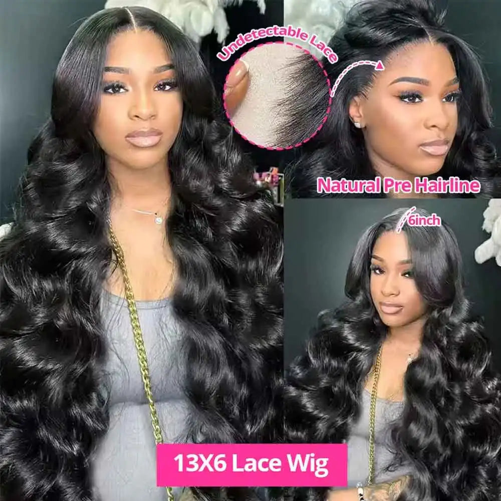 Gluless Body Wave Human Hair Wigs 13x6 HD Transparent Lace Frontal Human Hair Wigs 30 40 Inch Remy Body Wave Lace Front Wig