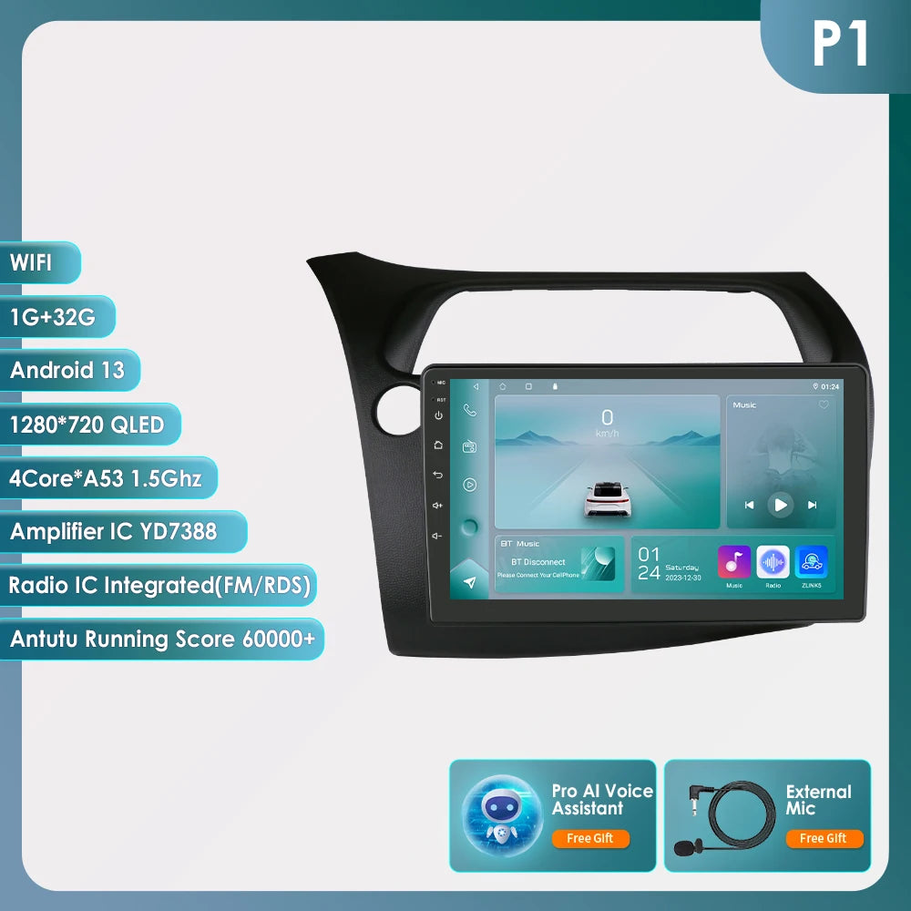 CarPlay Car Radio Multimedia Player for Honda Civic Hatchback 2005 2006 2007 2008 2009 2010 2011 Android Auto GPS 2din Autoradio