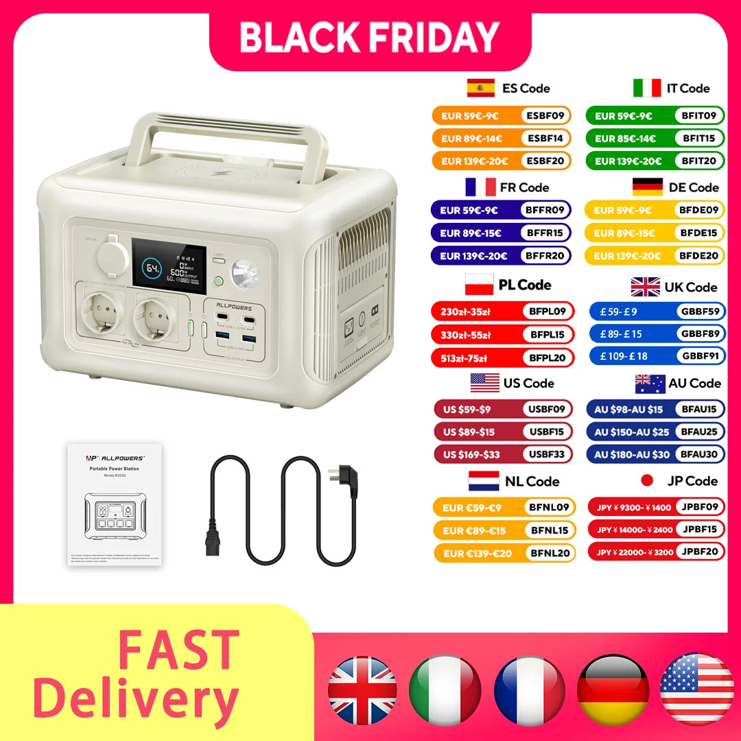 ALLPOWERS R600 Portable Generator 299Wh 600W Powerstation with AC Outlets LiFePO4 Battery for Home Tents Outdoor RV Camping